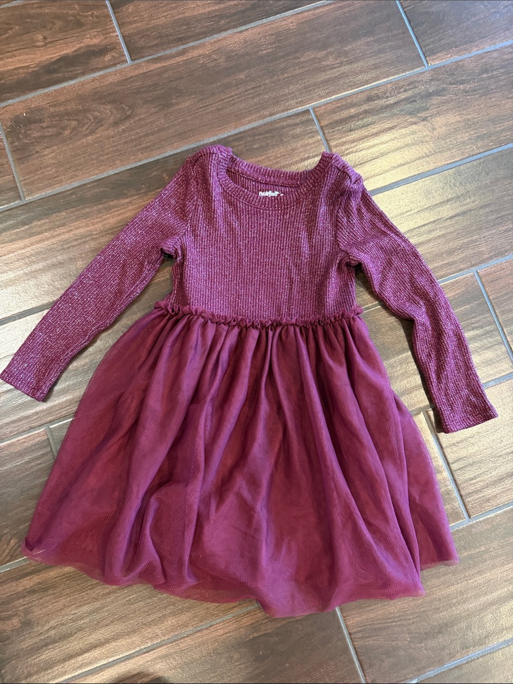 Cat & Jack Girls Burgundy Knit Top with Tulle Skirt Dress